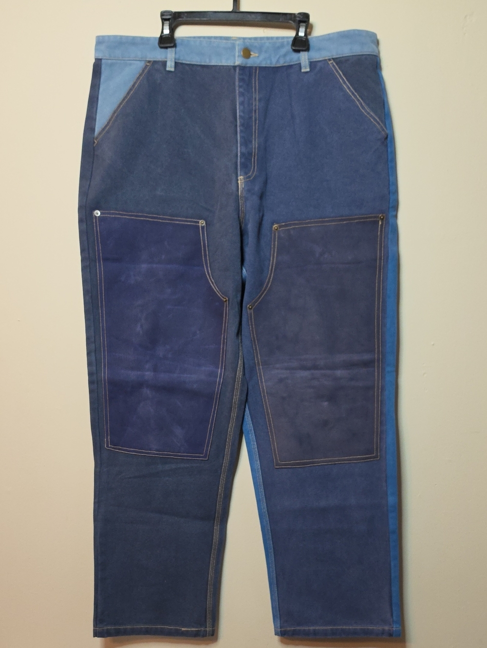 Supervsn Canvas Work Pants Two-Tone Navy & Light Blue Patchwork